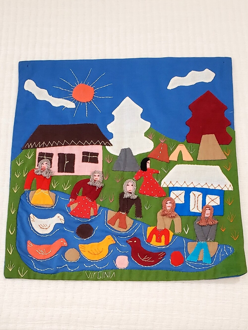 Vtg Handmade Arpillera Folk Art Appalachian Virginia Applique/Wall Hanging EUC